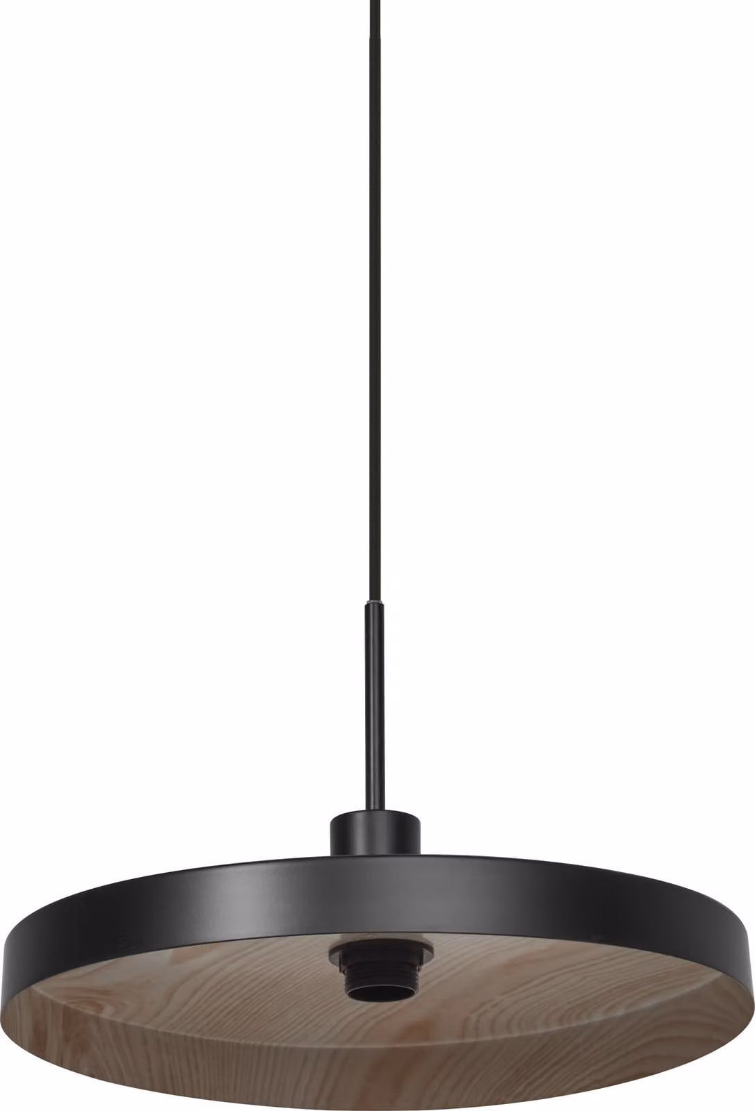 OSRAM Decor Plate lampada a sospensione decorativa con paralume a forma di piatto, 400 mm, con attacco E27, IP20, metallo, nero/ effetto legno
