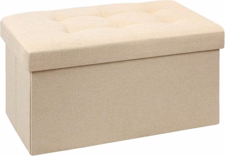 Contenitori pieghevoli in lino e poggiapiedi - color beige, 76 x 38 x 38 cm