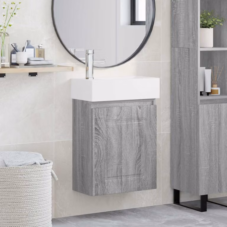 Mobile bagno con rubinetto vidaXL in stile moderno, colore grigio e bianco, L 45,5 cm x P 22,5 cm x H 84 cm