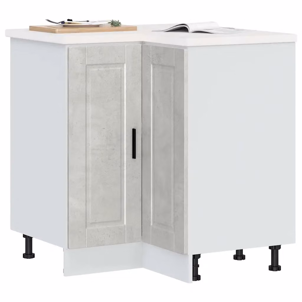Base ad angolo per cucina moderna in legno multistrato, colore grigio e bianco, finitura opaca