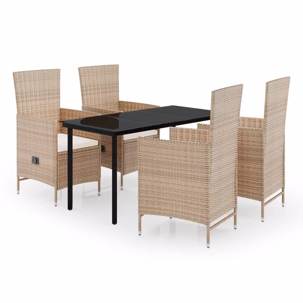 Set da Pranzo da Giardino 5 pz con Cuscini Beige