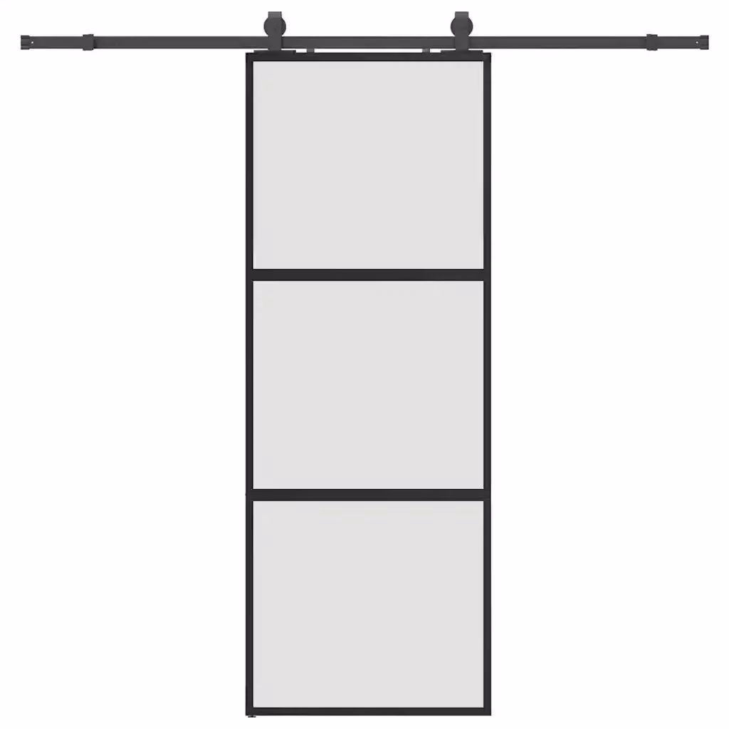 Porta Scorrevole Moderna VIDAXL in Vetro Temperato e Alluminio, Colore Nero, L: 76 cm, H: 205 cm – 2