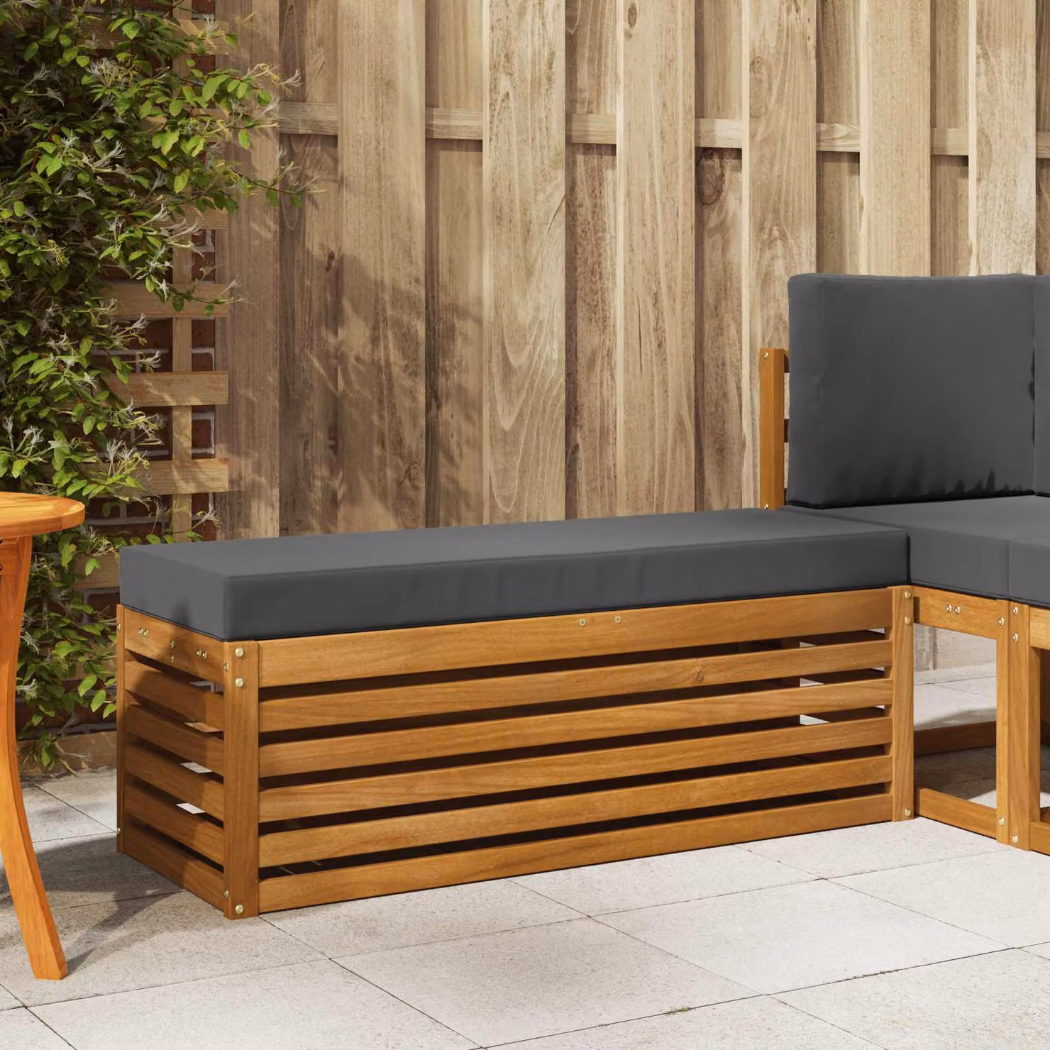 vidaXL Panca Sgabello in Legno di Acacia Massello Naturale e Antracite L: 115 cm, P: 43 cm, H: 37 cm