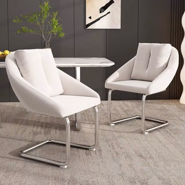Sedie da Pranzo in Velluto con Cuscino ¨C Xylo ¨C Set 2 Pezzi, Gambe Curve, Beige
