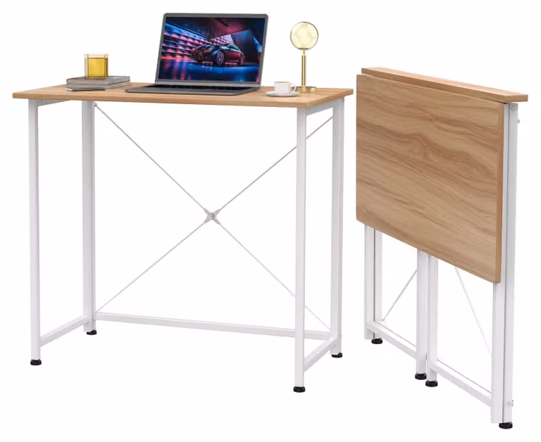 Scrivania pieghevole - Scrivania per computer - Ideale per piccoli spazi - Forma rettangolare - Struttura in metallo - Dimensioni: 80x45x75 cm - Aspetto effetto legno