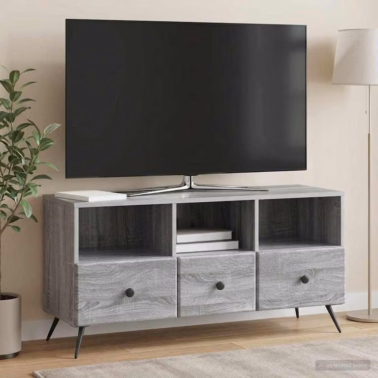 Mobile TV moderno vidaXL in legno ingegnerizzato grigio, L 102 x P 34,5 x H 50 cm