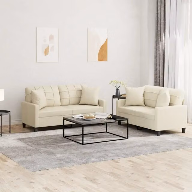 Set di 2 divani vidaXL in similpelle beige con cuscini per soggiorno in stile moderno