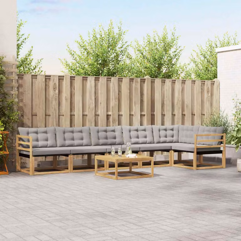 Set di divani da esterno vidaXL 7 pz in legno di acacia con tavolo da caffè, colore bianco e grigio