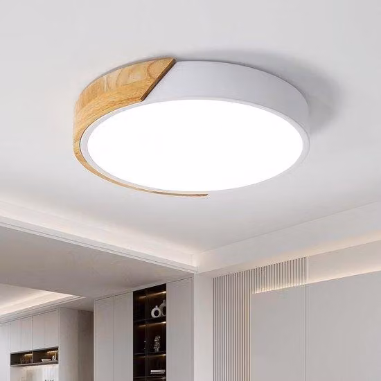 Lampada a soffitto rotonda in legno, 24W, illuminazione interna, 6000K (bianco freddo), design moderno, diametro 30 cm, altezza 5 cm, ideale per bagno, camera da letto, cucina, soggiorno, sala da pranzo, ufficio (bianca), tecnologia LED