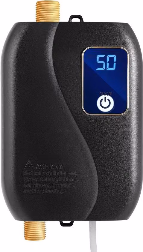 Scaldabagno elettrico compatto – Scaldabagno ad alta efficienza energetica – per cucine e bagni familiari – 12 x 20 cm – Nero