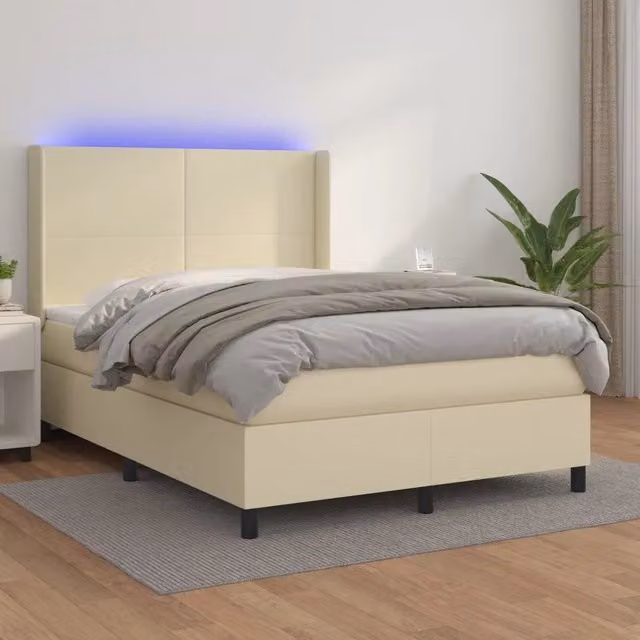 Giroletto a Molle con Materasso e LED Crema 140x190 cm 3139261
