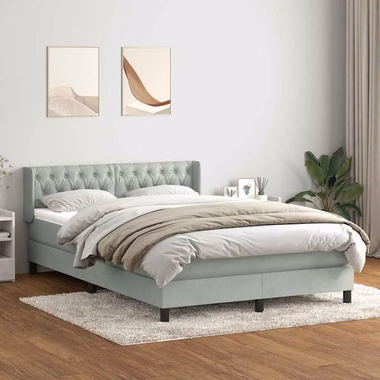 Letto con Giroletto a Molle e Materasso Ibrido vidaXL in Velluto Grigio Chiaro L: 163 cm, P: 213 cm, H: 88 cm