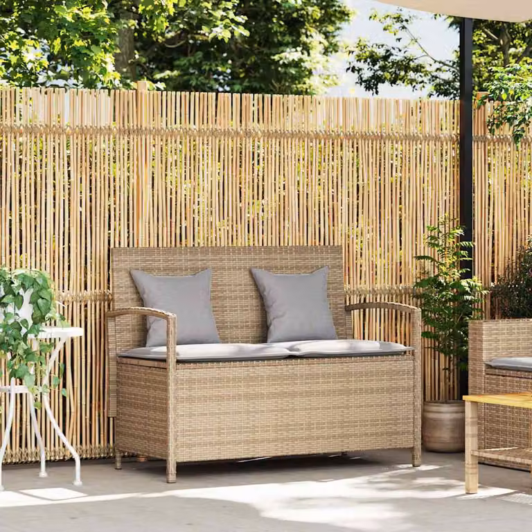 vidaXL Panca Portaoggetti da Giardino con Cuscino Beige in Polyrattan