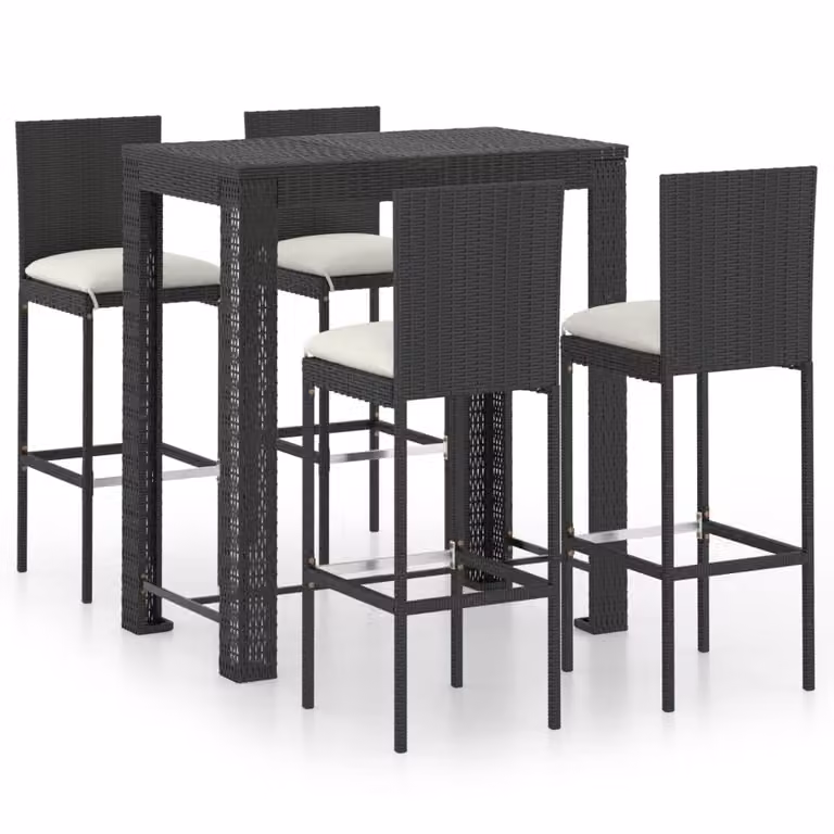Set Bar da Giardino 5 pz con Cuscini Polyrattan Nero