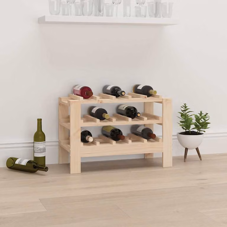 vidaXL Portavini in Legno di Pino Massello, Stile Rustico, Marrone/Beige, L 61,5 cm x P 30 cm x H 42 cm