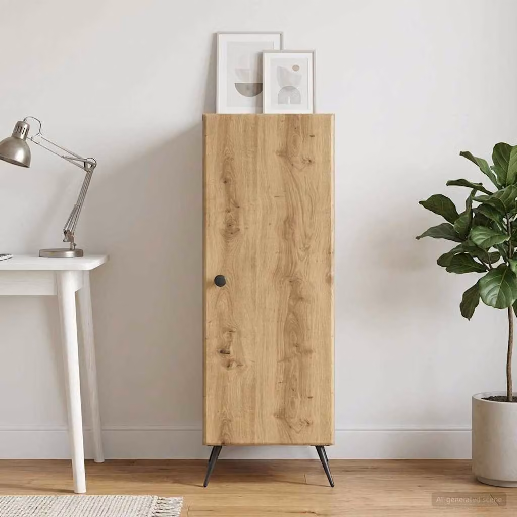 vidaXL Credenza in Rovere e Metallo Stile Scandinavo, Marrone, L/P/H: 33 x 34,5 x 90 cm