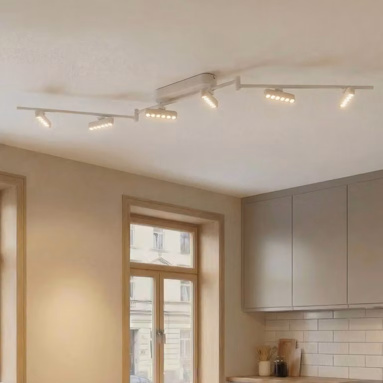 Lindby Faretto LED Eldrin, bianco, a 6 luci, punti luce Eldrin Lindby, dimmerabile, Bianco / Opale, Soggiorno / Sala da pranzo, Metallo, Moderno