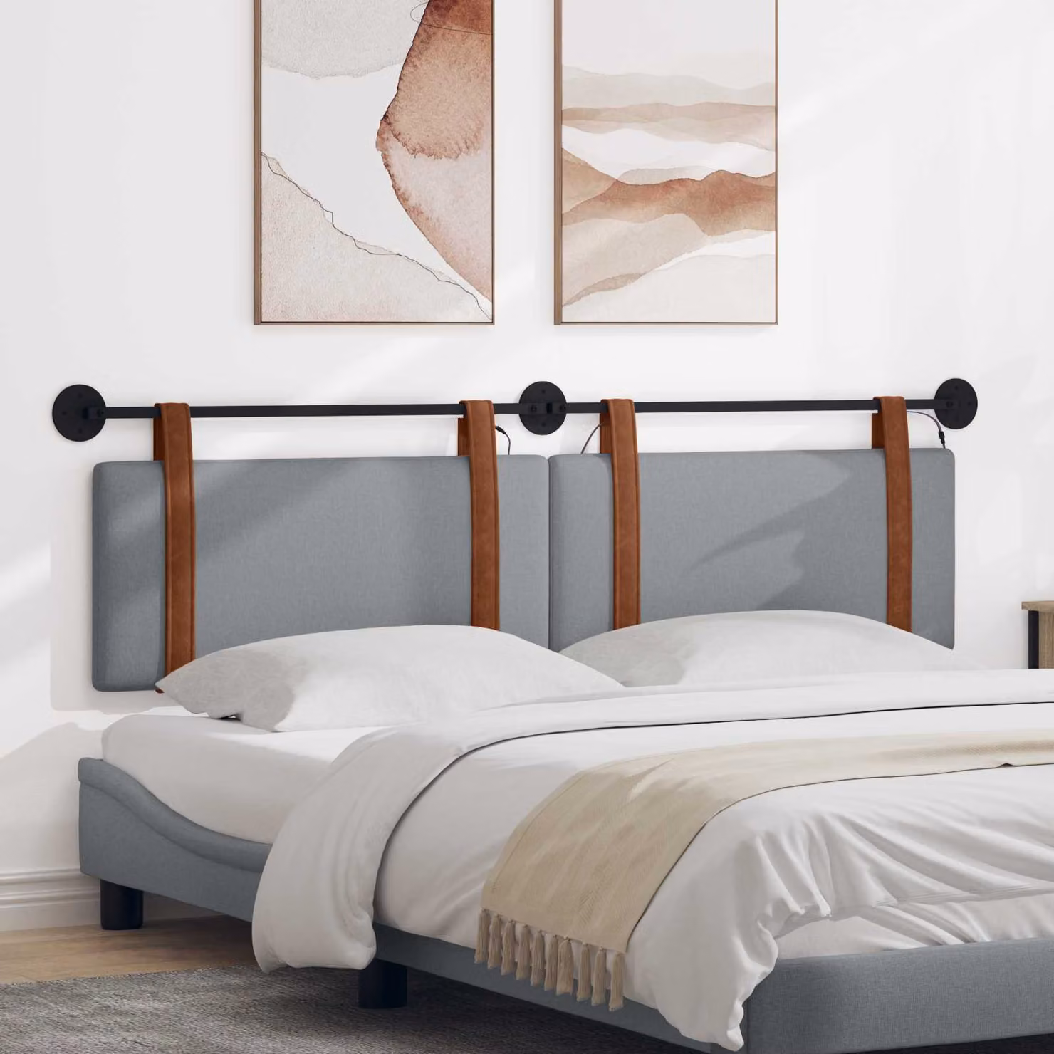 Testiera sospesa vidaXL con luce LED integrata in similpelle grigia per camera da letto