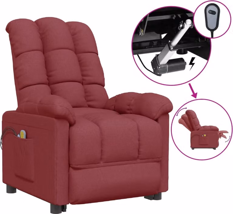 vidaXL Sedia da massaggio elettrica in tessuto rosso vino