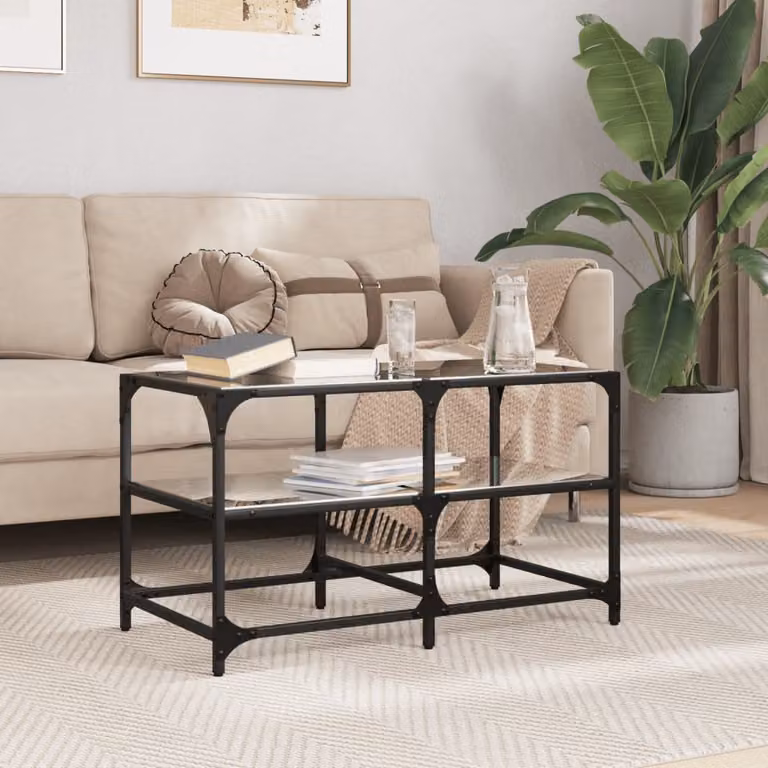 vidaXL Tavolino moderno con piano in vetro nero e struttura in metallo L: 78,5 cm, P: 40 cm, H: 45 cm