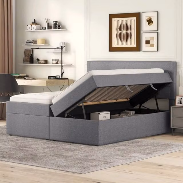 LETTO Contenitore 140x200 cm Grigio in legno e MDF