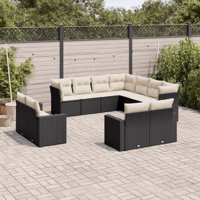 vidaXL Set Divani da Giardino a L 11 pz in Polyrattan Nero con Cuscini Imbottiti e Rivestimenti Rimovibili