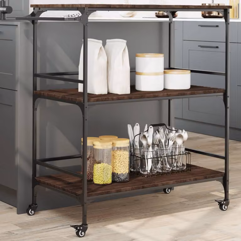 vidaXL Carrello da Cucina in Stile Industriale Rovere Marrone con Ruote L/P/H: 100,5 x 50 x 105 cm