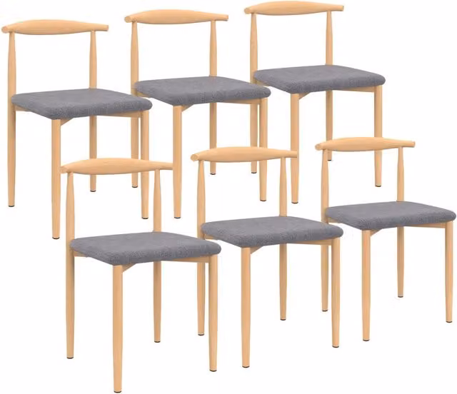 Set di 6 sedie da pranzo NOE IDMarket in finto legno con sedute in tessuto grigio chiaro stile scandinavo