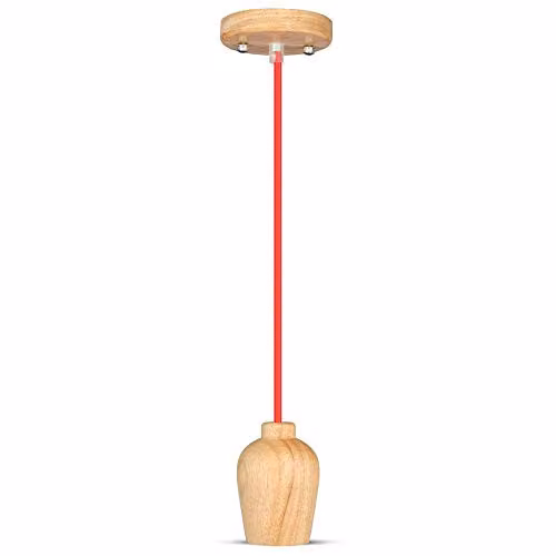 Lampadario LED in Legno con Portalampada E27 (Max 60W) con Cavo Rosso