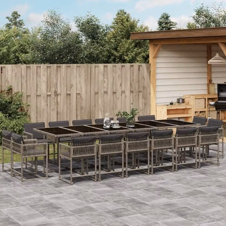 Maison Exclusive - Set da Pranzo da Giardino 17pz con Cuscini Grigio in Polyrattan