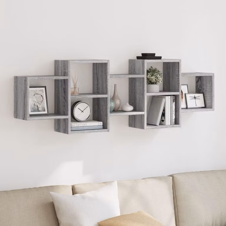 Mensola a muro vidaXL moderna in MDF Grigio Sonoma L: 129 cm, P: 42 cm, H: 18 cm
