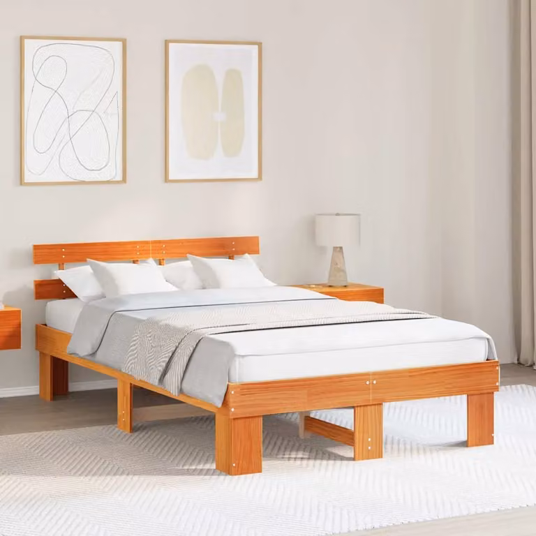 Struttura del letto moderna vidaXL in pino massello marrone cerato L/P/H: 140 x 190 cm