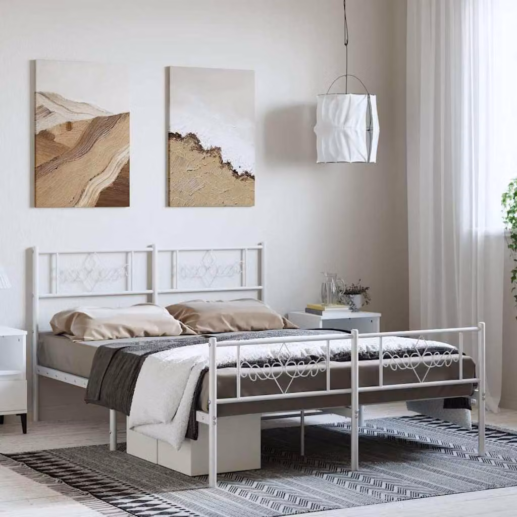 vidaXL Giroletto in metallo bianco con testiera e pediera L: 142 cm, P: 196 cm, H: 90 cm