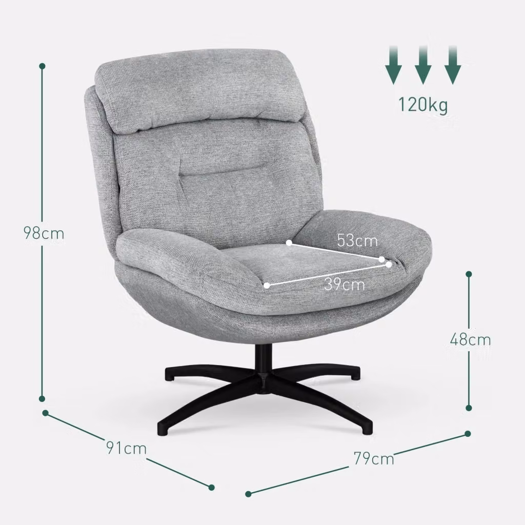 Poltrona girevole 360 WISHDOR in tessuto grigio con braccioli e struttura in metallo nero per soggiorno – 2