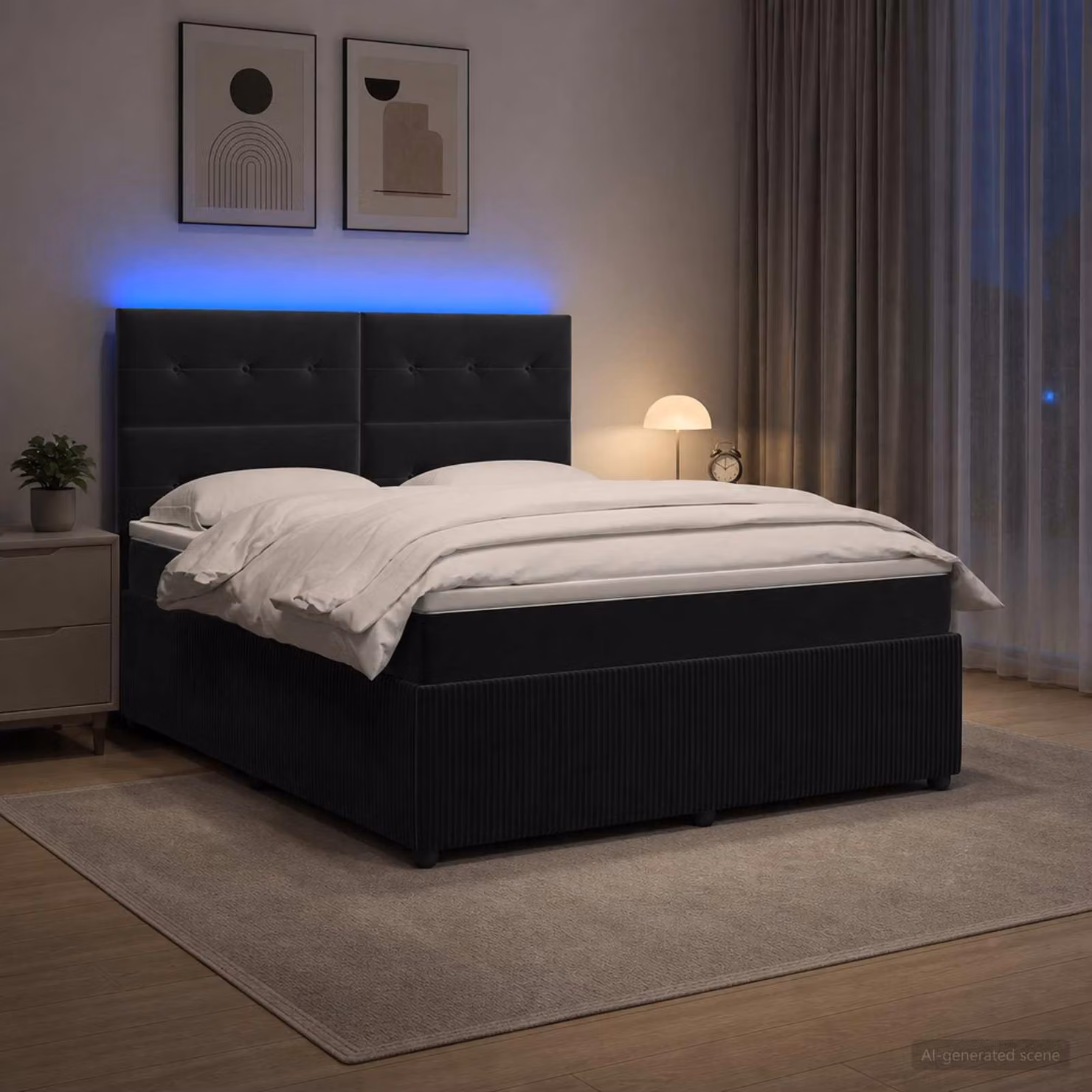 Maison Exclusive - Letto boxspring a LED con materasso, nero, 160 x 200 cm, in velluto