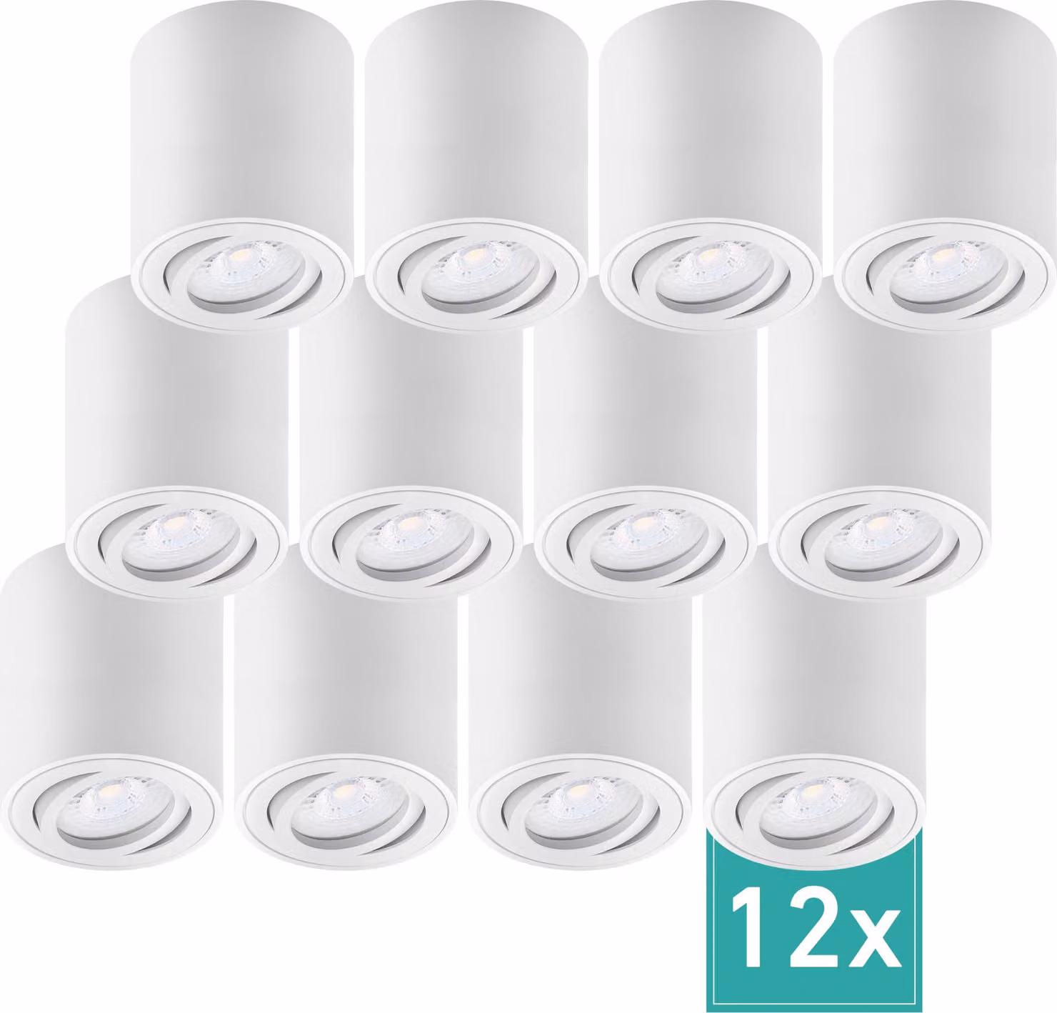 set di 12 faretti da superficie Oktaplex in alluminio orientabili a 3 livelli dimmerabili incl. modulo LED 2700K bianco caldo - spot da superficie bianco