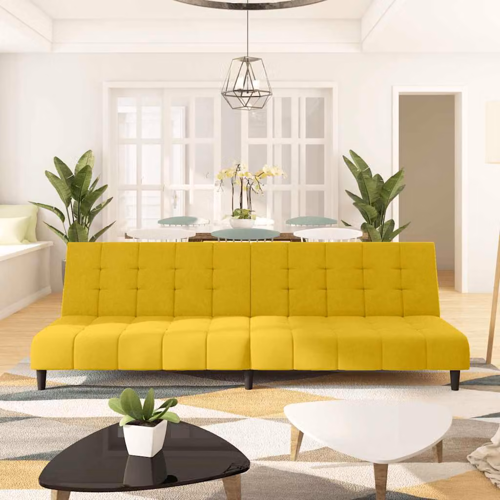 vidaXL Divano Letto Click-Clack 2 Posti in Velluto Giallo con Struttura in Legno e Poggiatesta Regolabile
