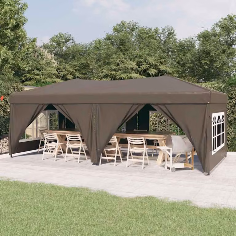 vidaXL Tenda per Feste Pieghevole con Pareti Laterali Beige e Marrone