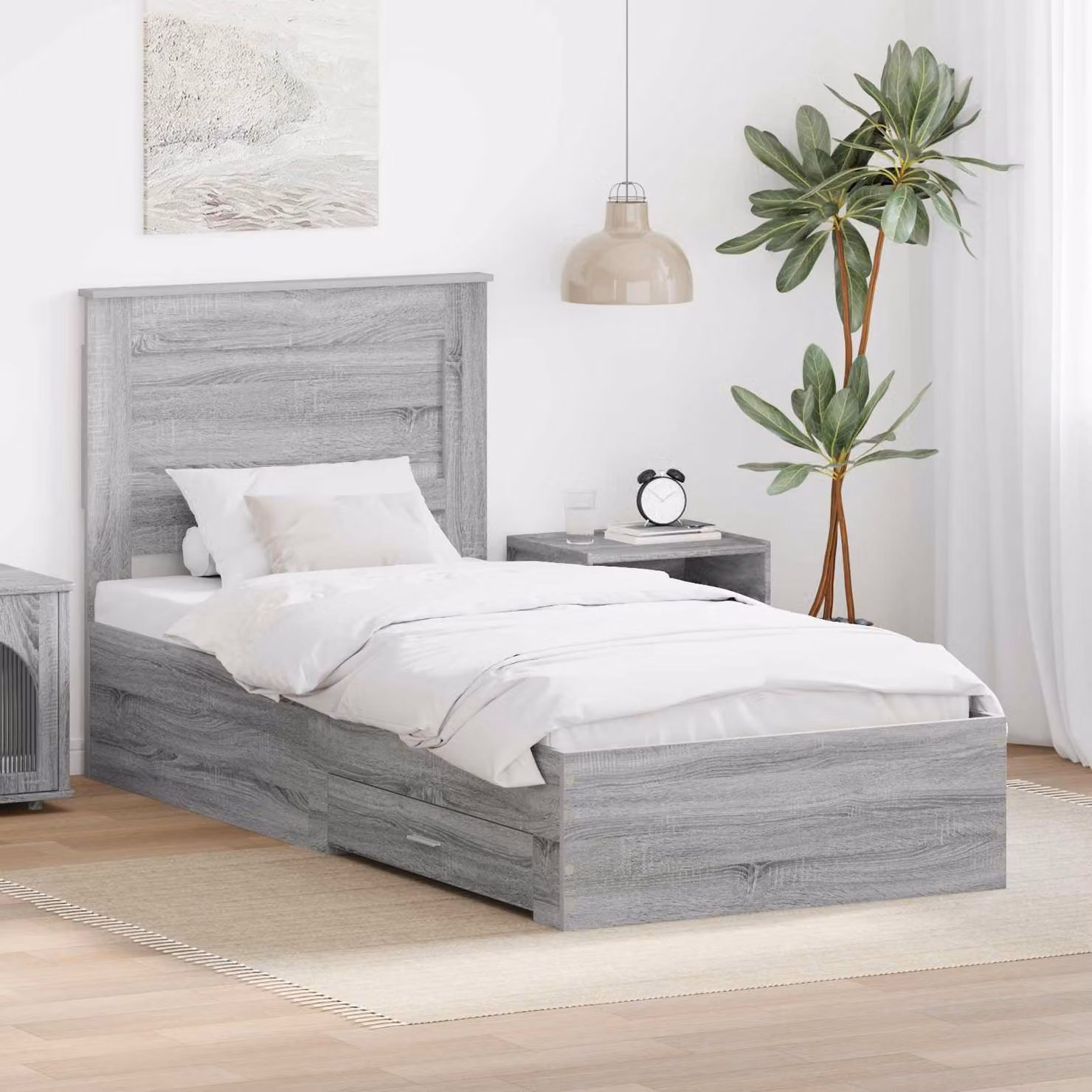 Struttura del letto moderna vidaXL con cassetti in legno ingegnerizzato, Grigio e Argento, L: 80 cm, P: 190 cm, H: 78 cm