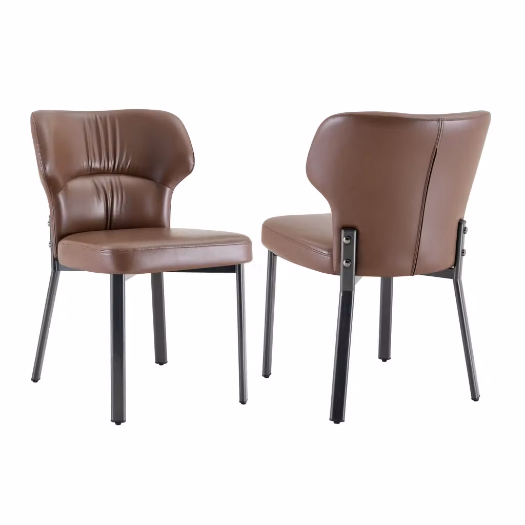 Set di 2 sedie da pranzo Minimal in similpelle marrone con gambe in metallo nero e seduta imbottita in stile moderno – 2