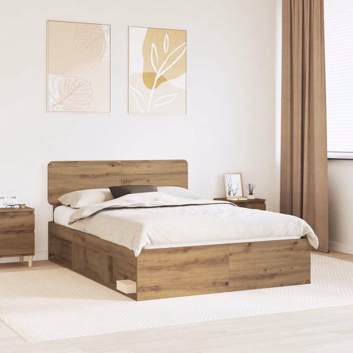 Struttura del letto moderna vidaXL in legno e MDF marrone con cassetti, L/P/H: 190 x 140 x 90 cm
