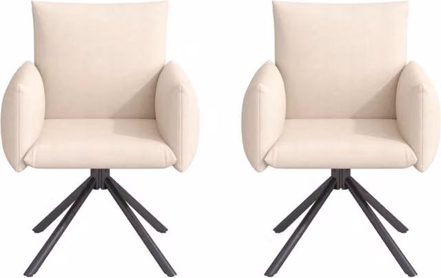 Set di 2 Sedie da Pranzo Girevoli 360°, Rivestite in Velluto Beige con Struttura in Metallo