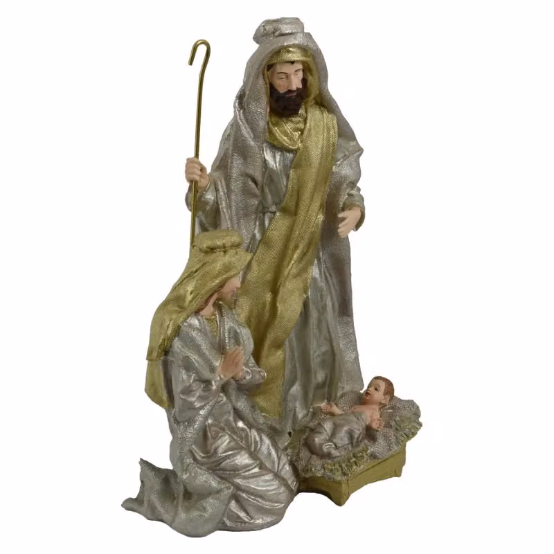 Natività VACCHETTI in resina bianca e oro per decorazione natalizia L: 24,5 cm, P: 19,5 cm, H: 39,5 cm – 2