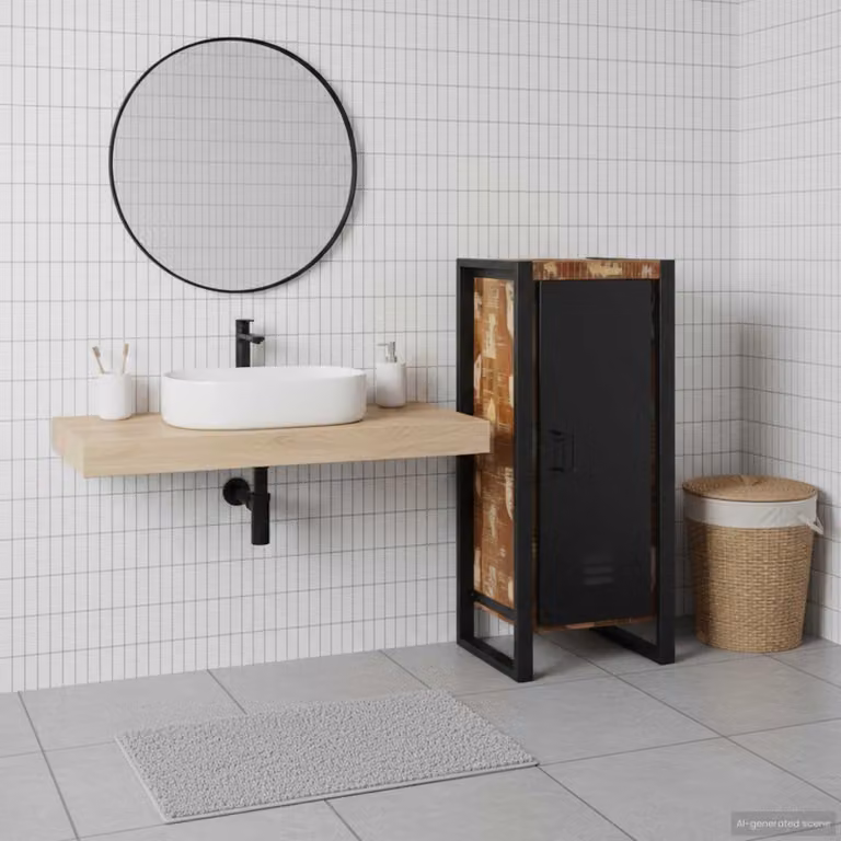 Mobile da bagno vidaXL in legno massello recuperato marrone con ante a battente e ripiani interni L/P/H: 40 x 22 x 90 cm