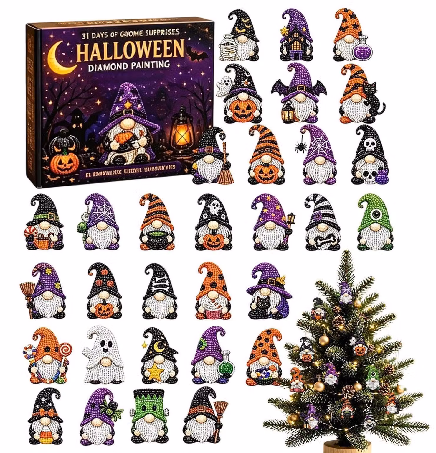 Calendario dell'Avvento a tema Halloween con decorazioni in strass