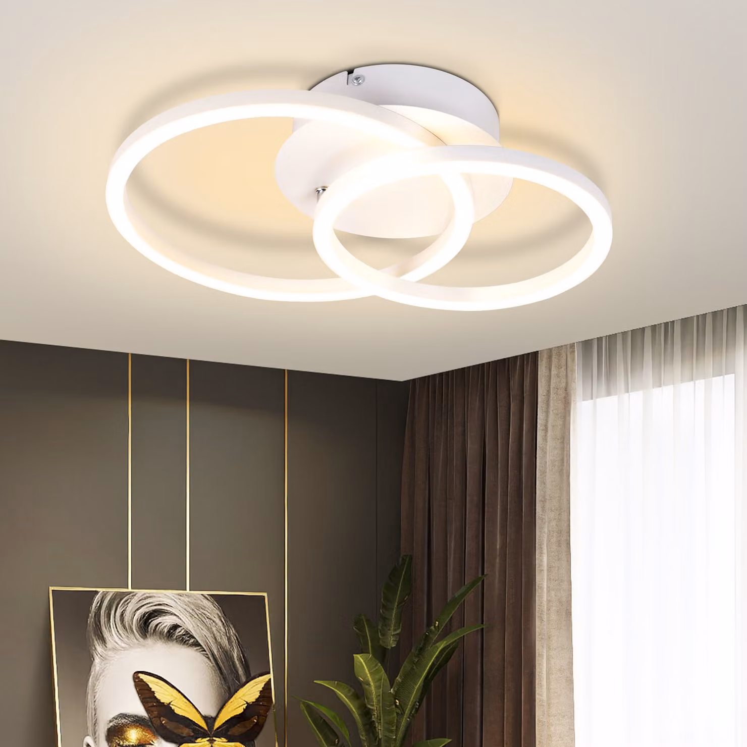 ZMH Lampada da soffitto a LED 24W con 2 anelli, bianca, orientabile; lampada da soggiorno rotonda, lampada da camera da letto 3000K bianco caldo, lampada da cucina per soggiorno e cucina