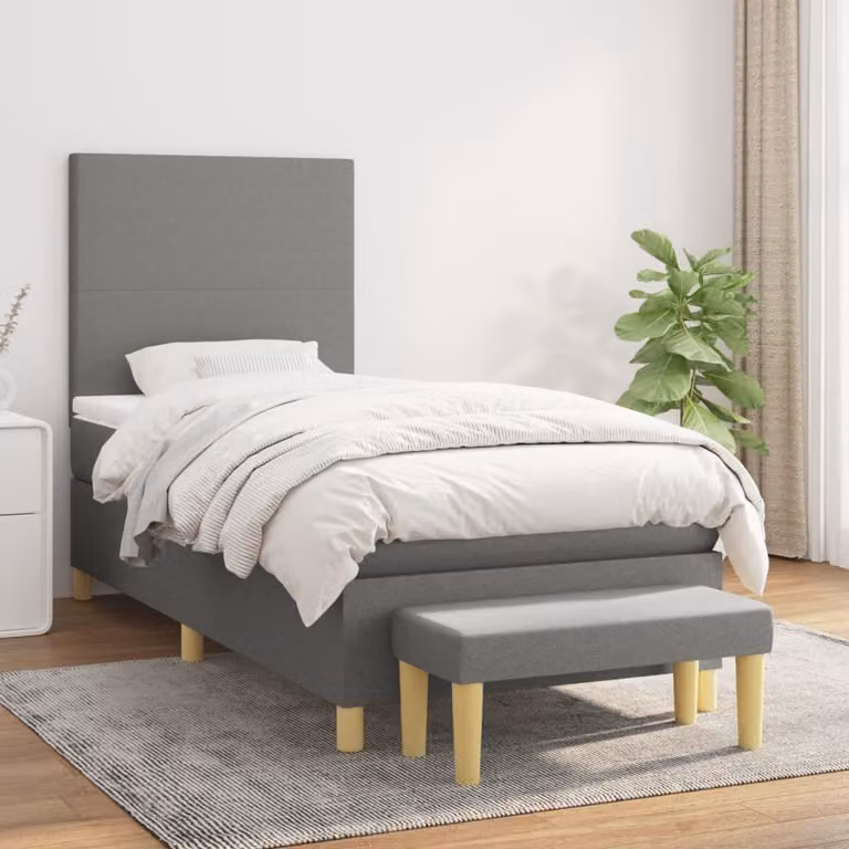 The Living Store Letto a molle con materasso grigio scuro 90x190 cm in tessuto