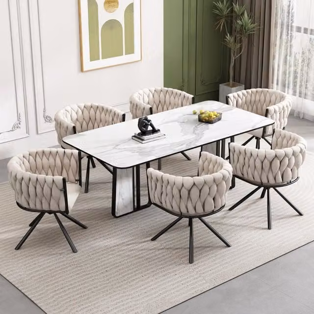 Set di 6 sedie da pranzo Zephmum in velluto beige con gambe in metallo e seduta girevole 360 gradi