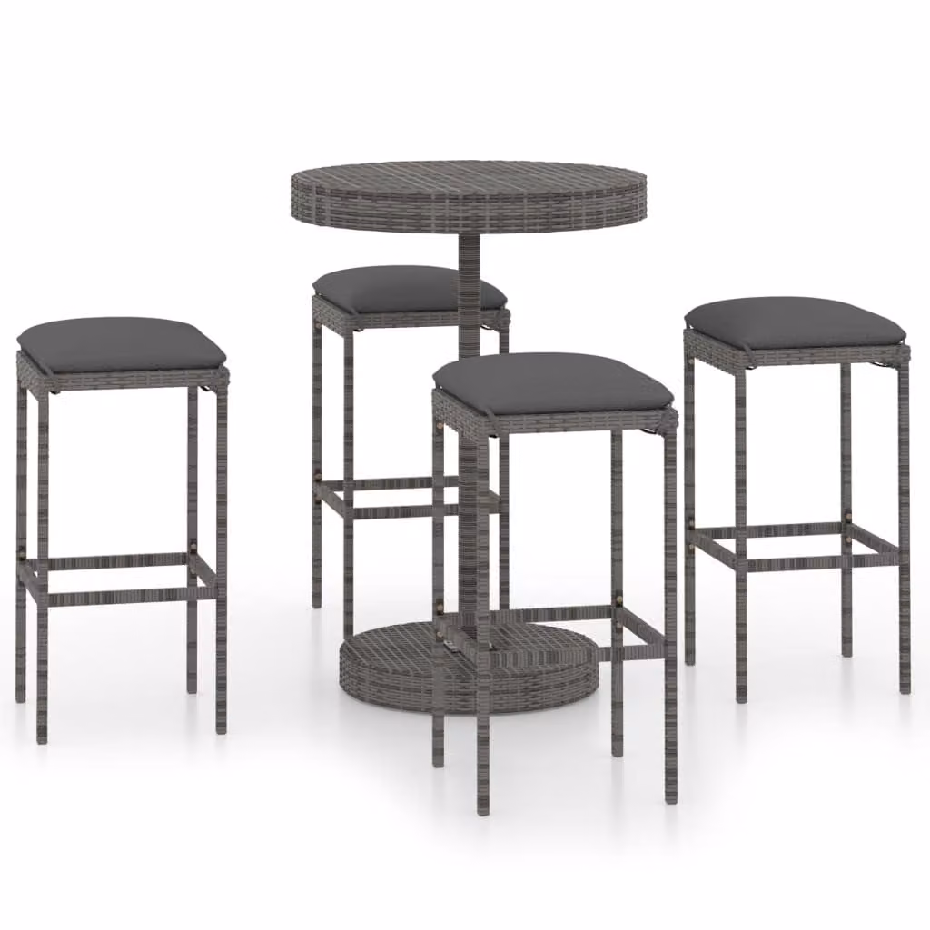 Set da Bar da Giardino 5 pz con Cuscini in Polyrattan Grigio