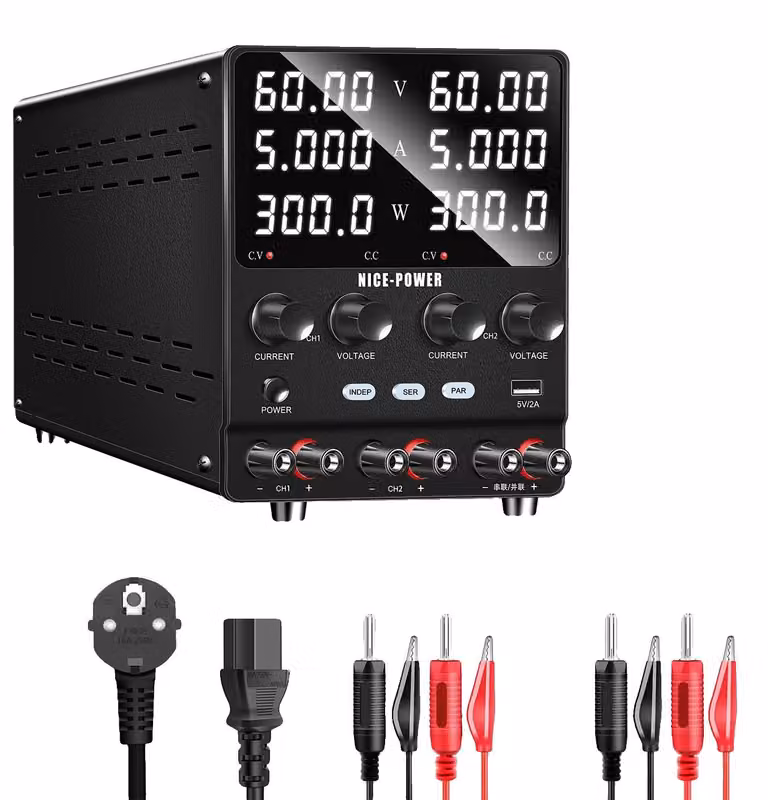 Alimentatore DC, tensione regolabile, uscita a doppio canale, 60V 5A, doppio canale